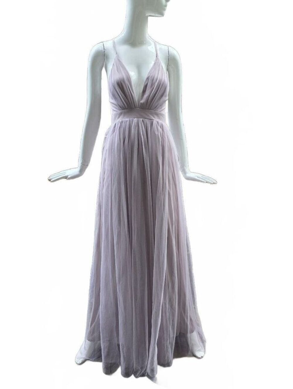 NWT Luxxel Aliki Lilac Plissé Mesh Maxi Dress Double Slit Voluminous Gown Small